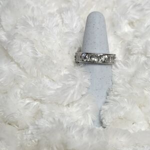Sterling Silver/Platinum Baguette & Round Cubic Zirconia Ring